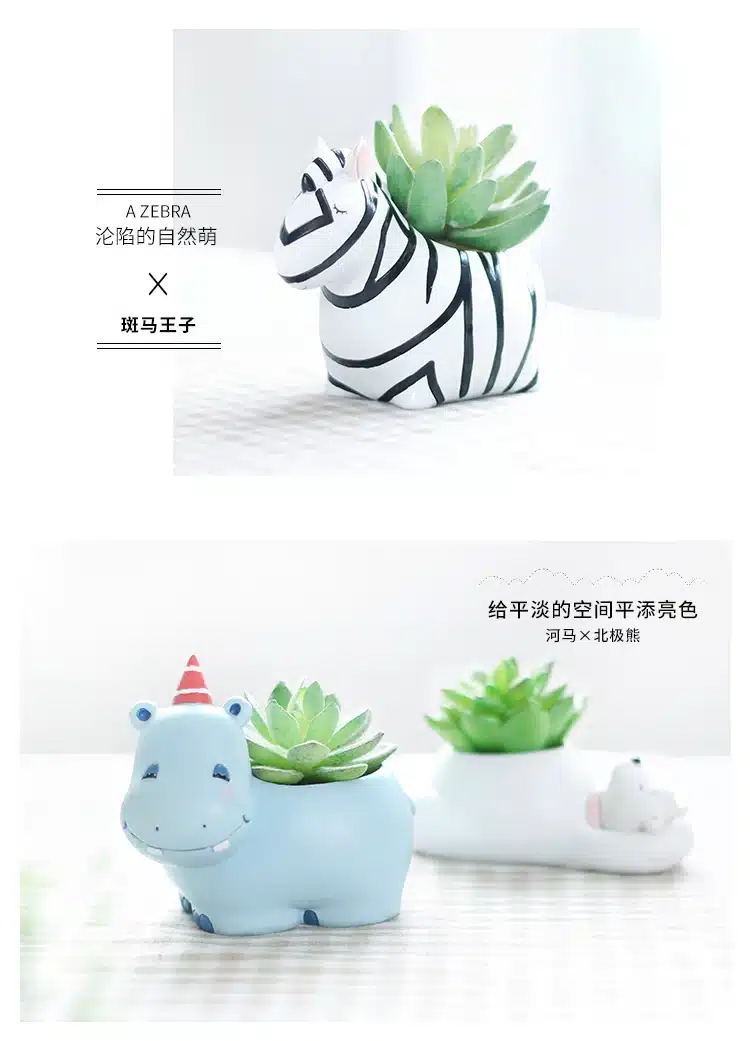 6 Design Modern Cartoon Succulent cute Plant Pot Resin Creative Handicraft Animals Shape Desktop Decoration Flower Pots 3