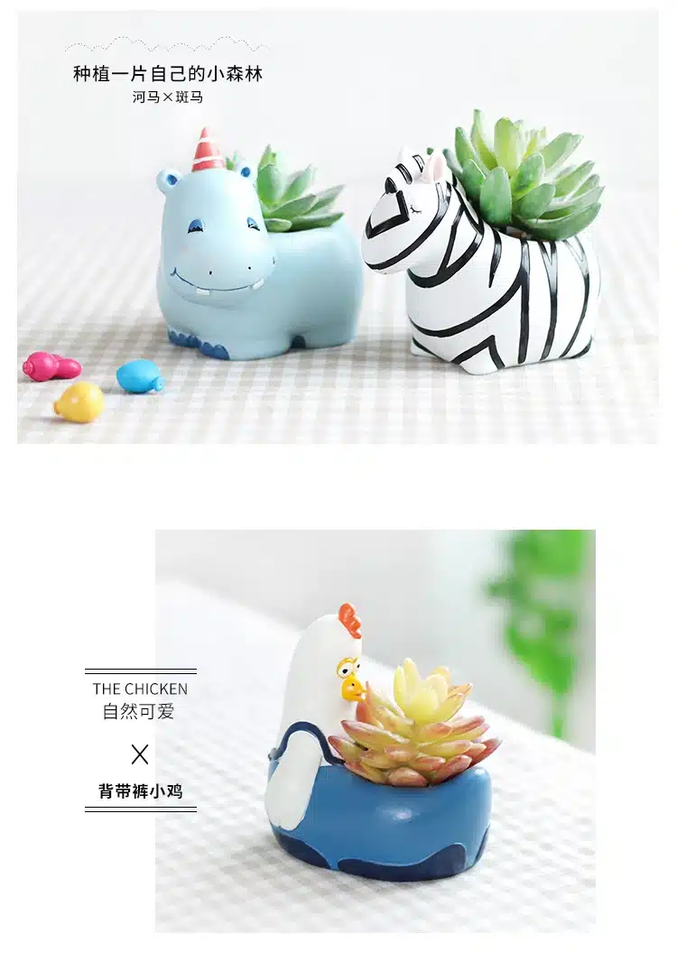 6 Design Modern Cartoon Succulent cute Plant Pot Resin Creative Handicraft Animals Shape Desktop Decoration Flower Pots 6
