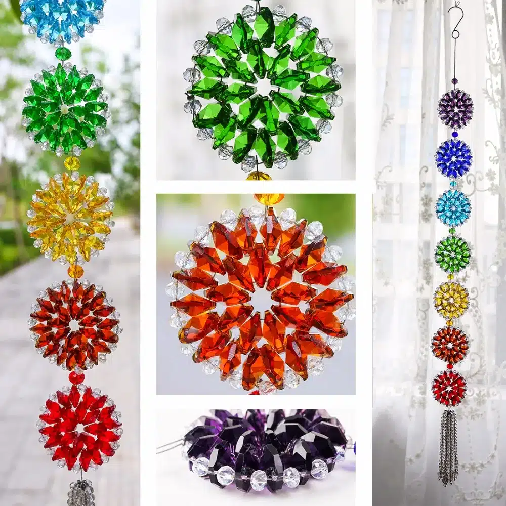 H&D Crystal Rainbow Chakra Muladhar Dream Catcher Octagonal Pendants Wall Hanging Decoration Ornament Fengshui Home Party Decor 13