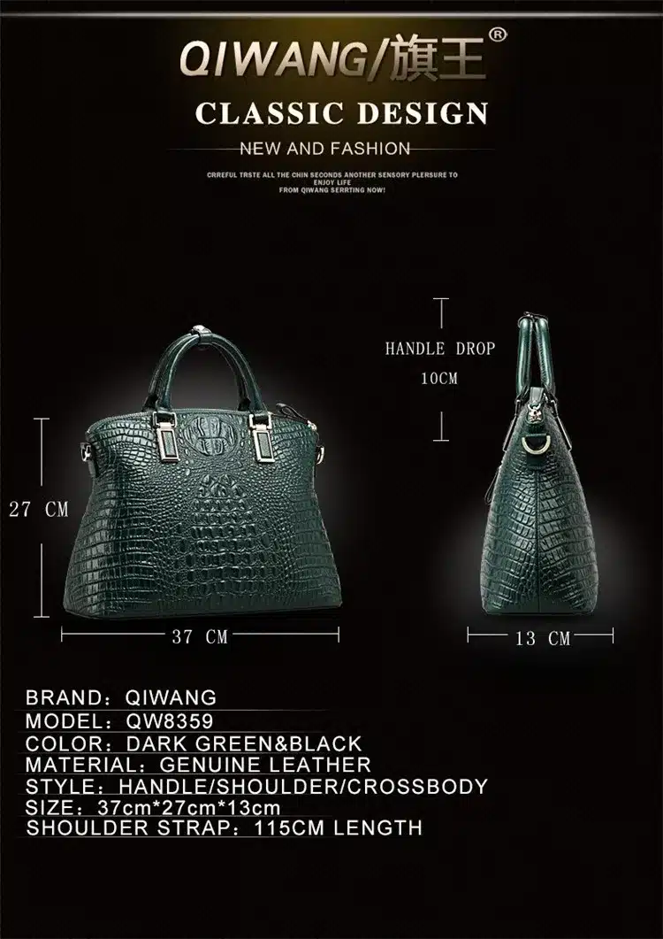 Qiwang Authentic Women Crocodile Bag 100% Genuine Leather Women Handbag Hot Selling Tote Women Bag Large Brand Bags Luxury 13
