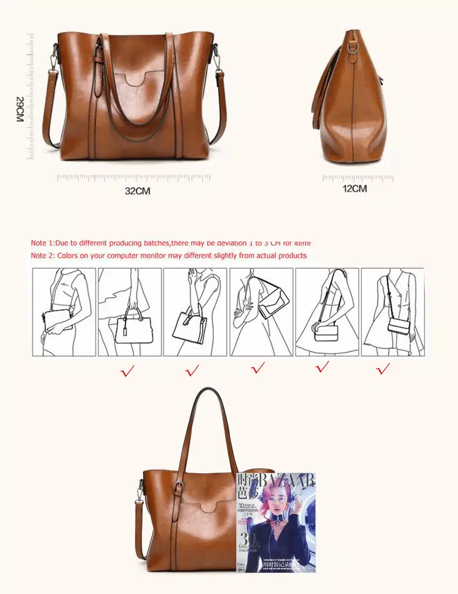 Women bag Oil wax Women's Leather Handbags Luxury Lady Hand Bags With Purse Pocket Women messenger bag Big Tote Sac Bolsos Mujer 17