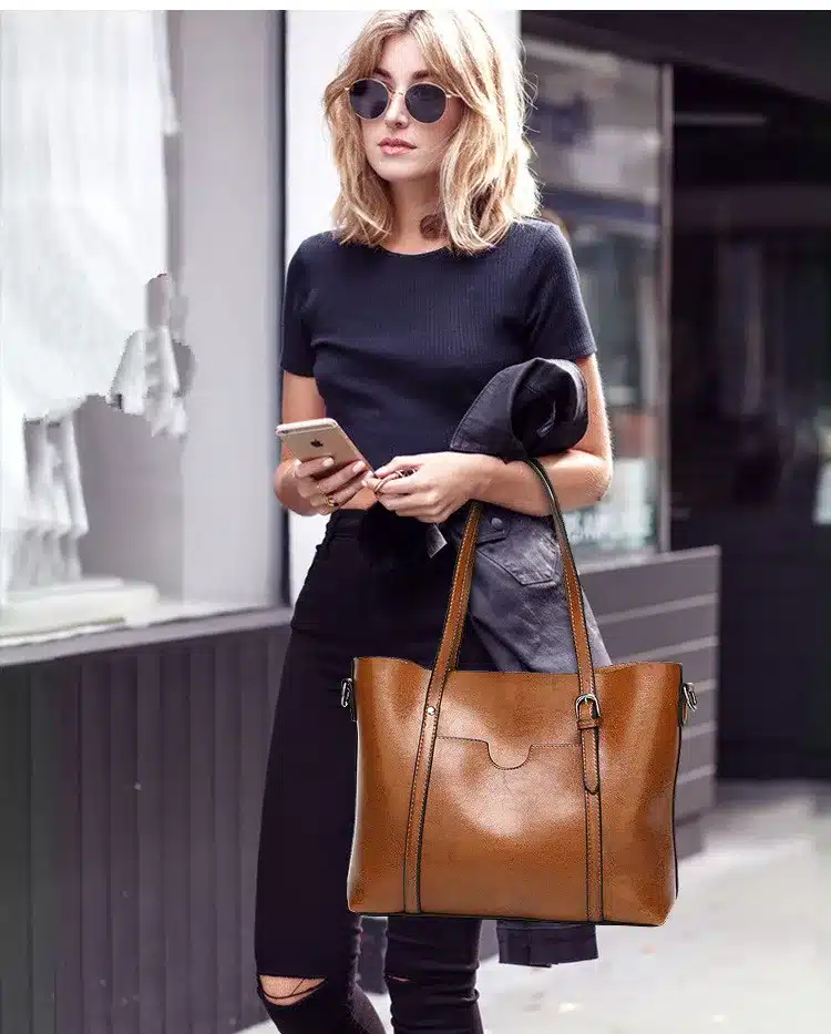 Women bag Oil wax Women's Leather Handbags Luxury Lady Hand Bags With Purse Pocket Women messenger bag Big Tote Sac Bolsos Mujer 21
