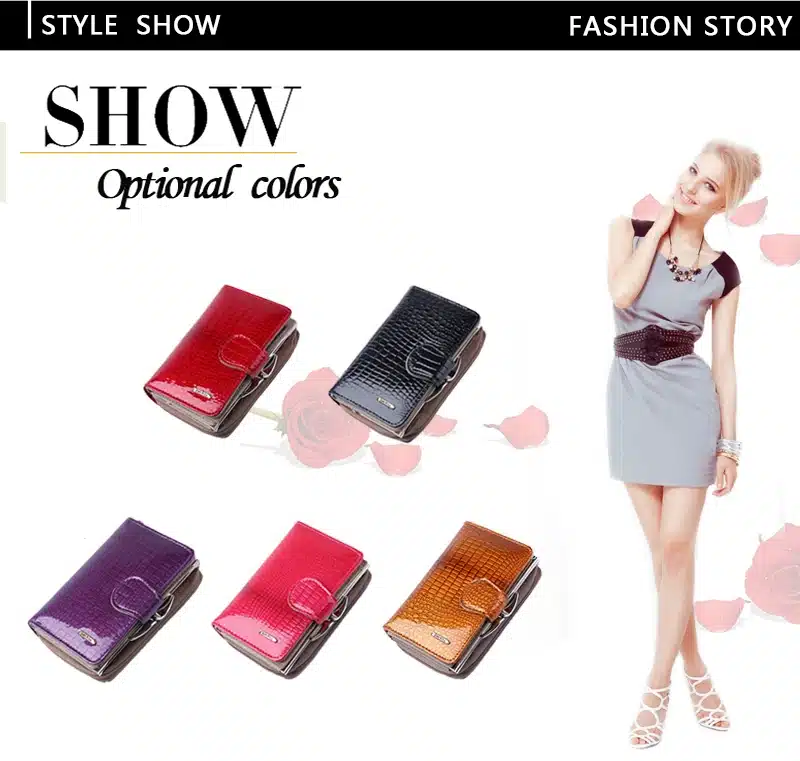 Fashion Real Patent Leather Women Short Wallets Small Wallet Coin Pocket Credit Card Wallet Female Purses Money Clip Gold color 12