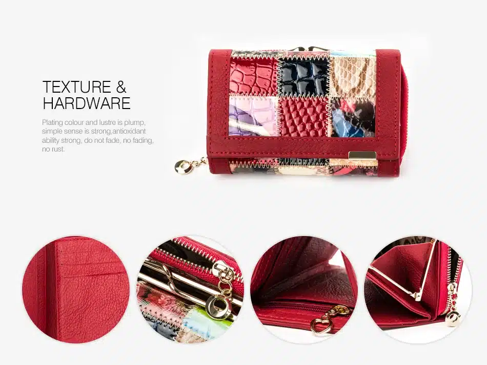 Women Luxury Brand Fashion Genuine Leather Patchwork Wallet Women Small Purse Female Short Design 10