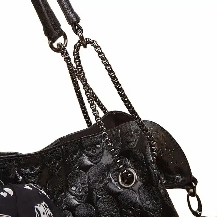 HISUELY 2017 Vintage Skull Shoulder Bags Women Bucket Pu Leather With Silk Female Black Handbags Ladies Casual Chain Tote Bag 16
