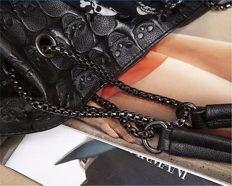 HISUELY 2017 Vintage Skull Shoulder Bags Women Bucket Pu Leather With Silk Female Black Handbags Ladies Casual Chain Tote Bag 20