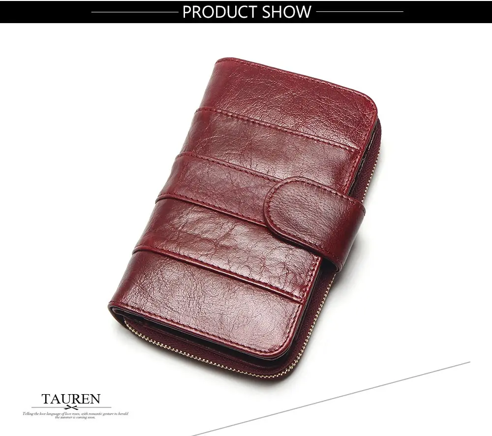 2018 New Style Layer Of Import Oil Wax Cowhide Medium Paragraph Buckle Leather Wallet Women's High Quality Purse 11