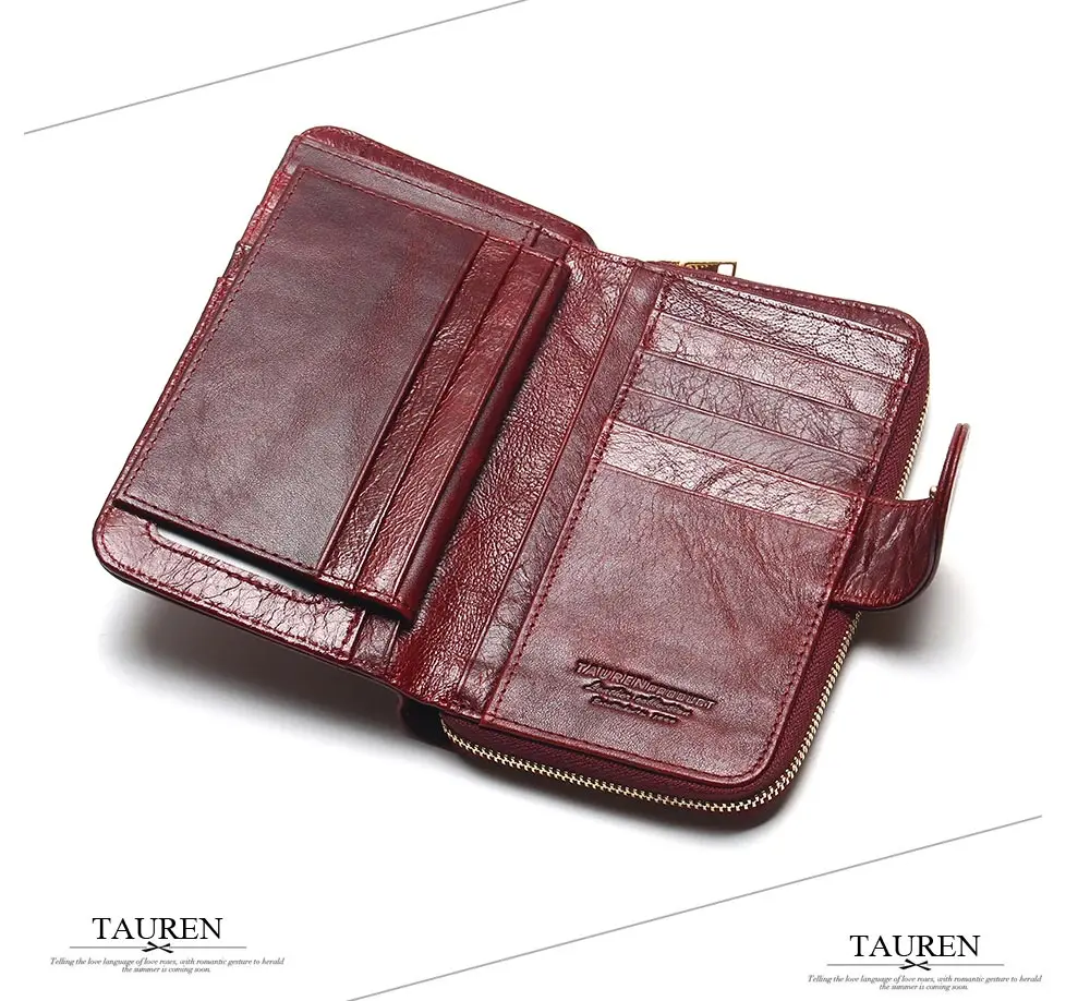 2018 New Style Layer Of Import Oil Wax Cowhide Medium Paragraph Buckle Leather Wallet Women's High Quality Purse 13