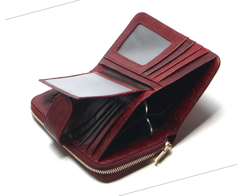 2018 New Style Layer Of Import Oil Wax Cowhide Medium Paragraph Buckle Leather Wallet Women's High Quality Purse 14