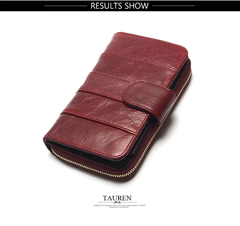 2018 New Style Layer Of Import Oil Wax Cowhide Medium Paragraph Buckle Leather Wallet Women's High Quality Purse 16