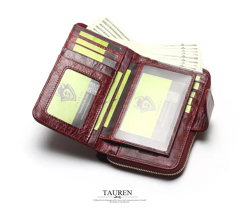 2018 New Style Layer Of Import Oil Wax Cowhide Medium Paragraph Buckle Leather Wallet Women's High Quality Purse 17