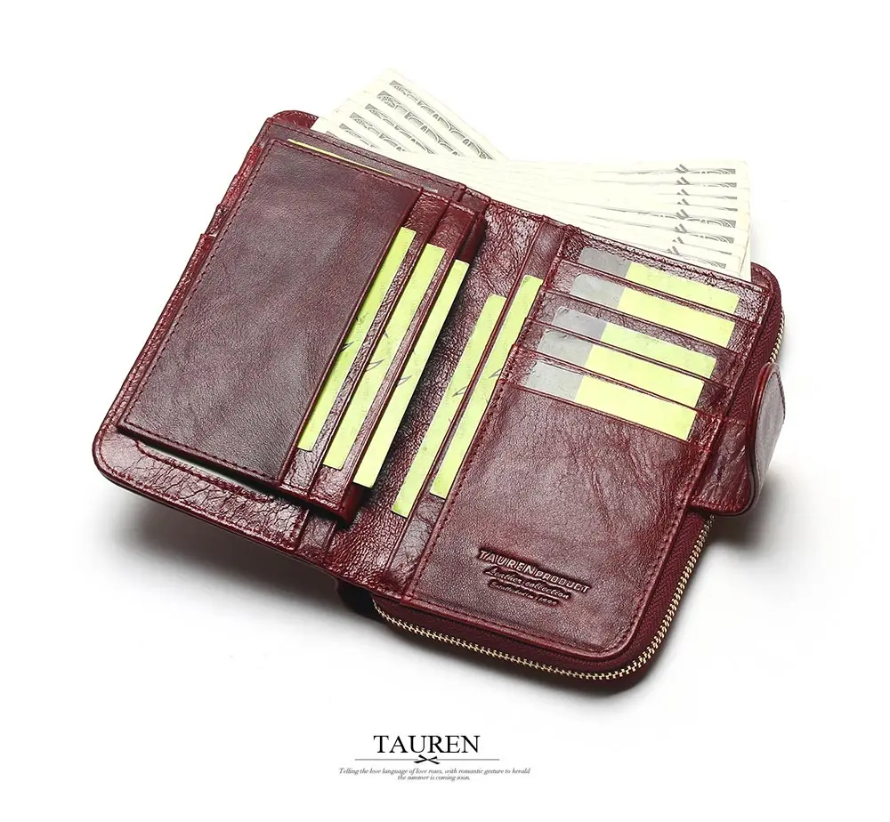 2018 New Style Layer Of Import Oil Wax Cowhide Medium Paragraph Buckle Leather Wallet Women's High Quality Purse 18