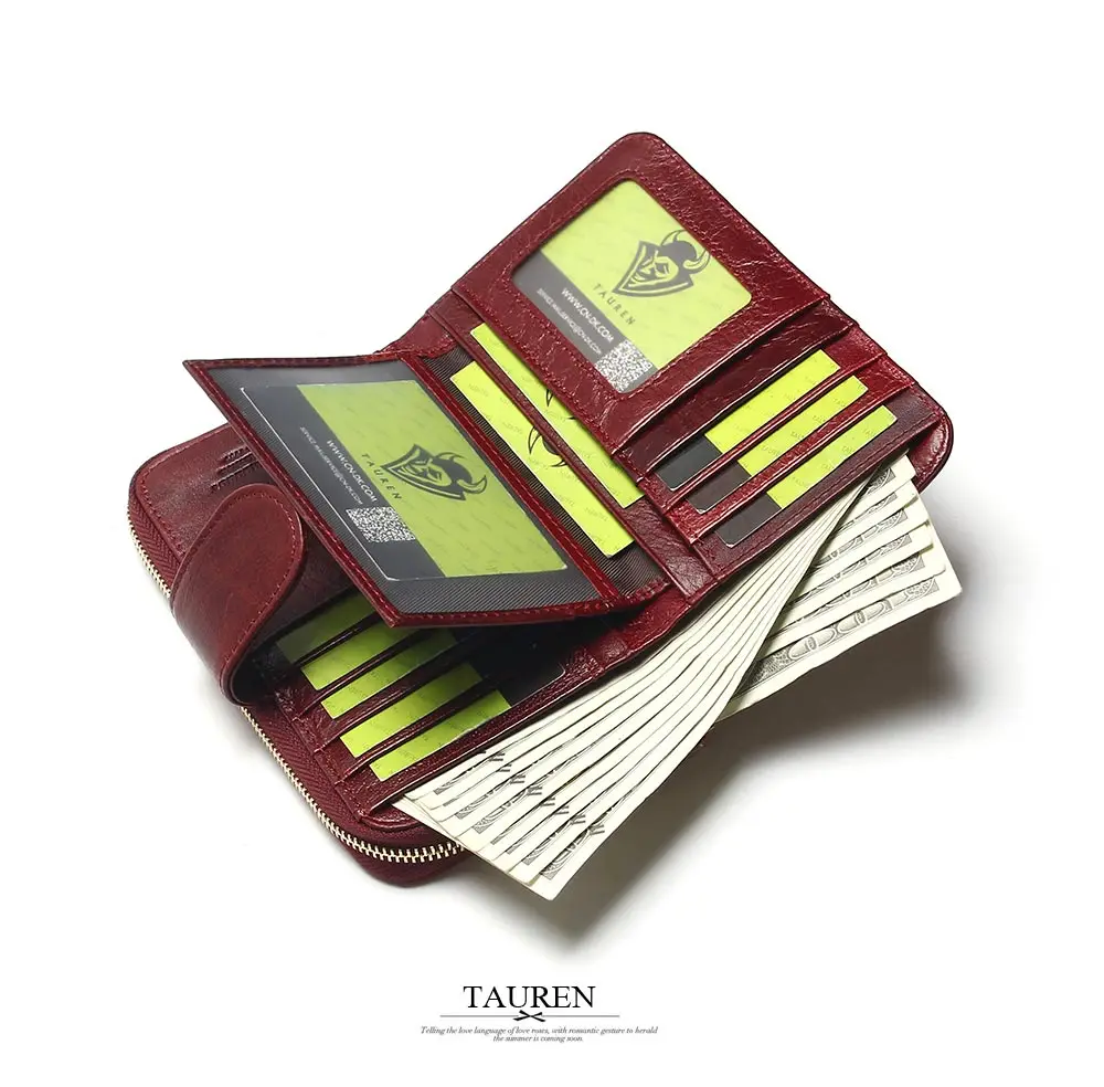 2018 New Style Layer Of Import Oil Wax Cowhide Medium Paragraph Buckle Leather Wallet Women's High Quality Purse 19