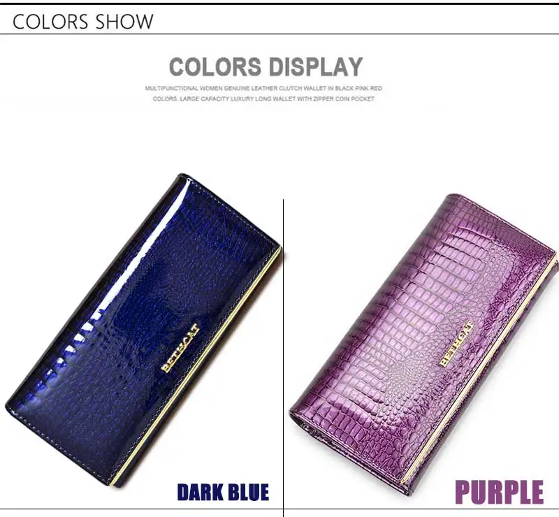 Beth Cat Women Genuine Leather Wallet Female Hasp Alligator Cowhide Long Wallet Cards Holder Clutch Bag Fashion Ladies Purses 8