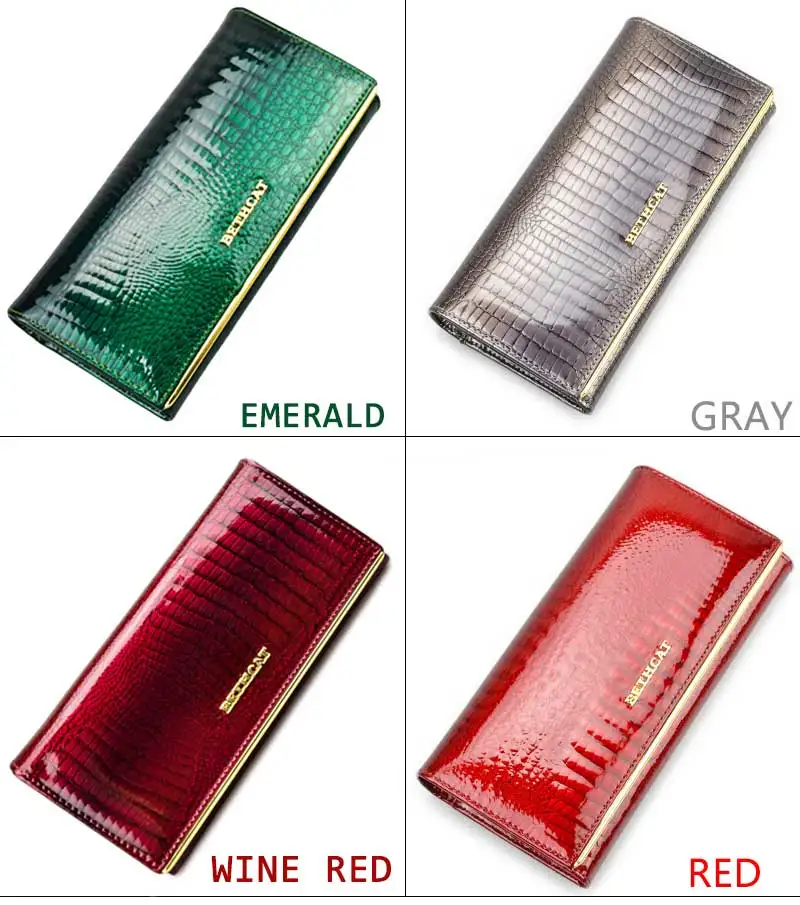 Beth Cat Women Genuine Leather Wallet Female Hasp Alligator Cowhide Long Wallet Cards Holder Clutch Bag Fashion Ladies Purses 9