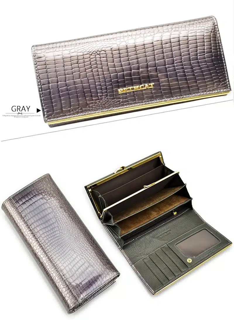 Beth Cat Women Genuine Leather Wallet Female Hasp Alligator Cowhide Long Wallet Cards Holder Clutch Bag Fashion Ladies Purses 22