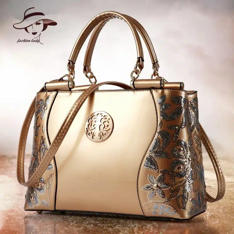 New Luxury Europe Fashion Women Bag Embroidery Sequined Chains Patent Leather Famous Brand Shoulder Handbag Ladies Messenger Ba 8