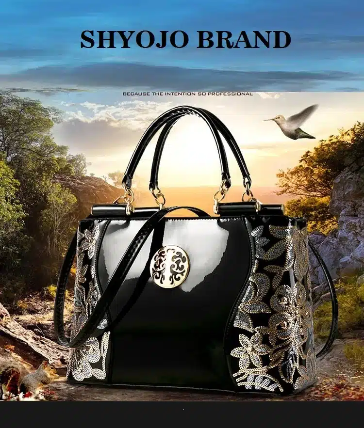 New Luxury Europe Fashion Women Bag Embroidery Sequined Chains Patent Leather Famous Brand Shoulder Handbag Ladies Messenger Ba 9