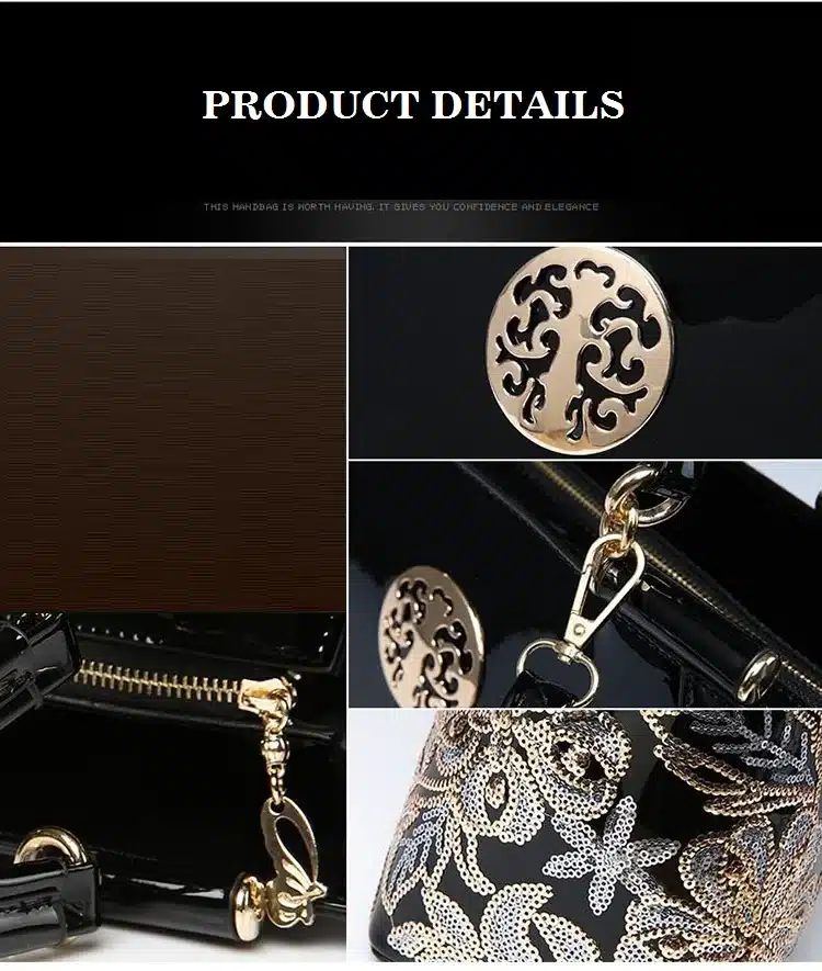 New Luxury Europe Fashion Women Bag Embroidery Sequined Chains Patent Leather Famous Brand Shoulder Handbag Ladies Messenger Ba 12