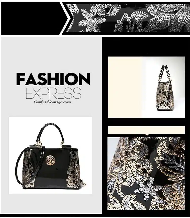 New Luxury Europe Fashion Women Bag Embroidery Sequined Chains Patent Leather Famous Brand Shoulder Handbag Ladies Messenger Ba 13