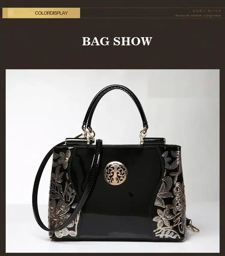 New Luxury Europe Fashion Women Bag Embroidery Sequined Chains Patent Leather Famous Brand Shoulder Handbag Ladies Messenger Ba 22
