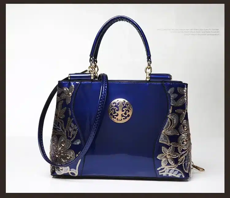 New Luxury Europe Fashion Women Bag Embroidery Sequined Chains Patent Leather Famous Brand Shoulder Handbag Ladies Messenger Ba 25