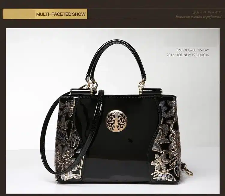 New Luxury Europe Fashion Women Bag Embroidery Sequined Chains Patent Leather Famous Brand Shoulder Handbag Ladies Messenger Ba 26