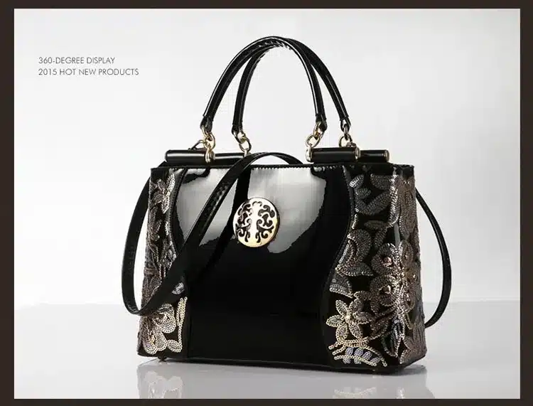 New Luxury Europe Fashion Women Bag Embroidery Sequined Chains Patent Leather Famous Brand Shoulder Handbag Ladies Messenger Ba 27