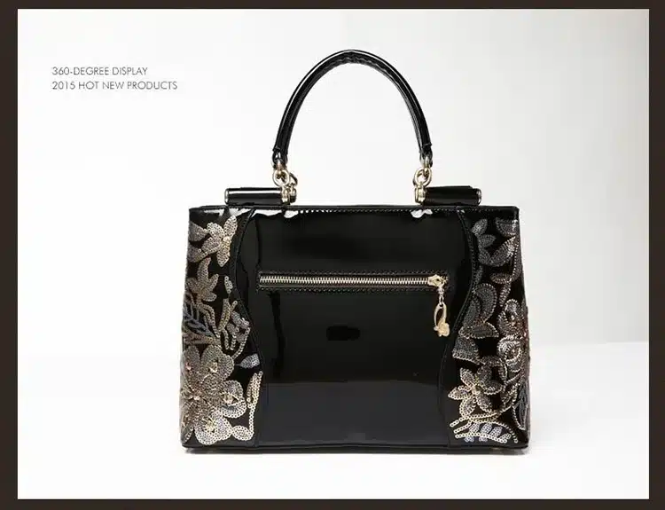 New Luxury Europe Fashion Women Bag Embroidery Sequined Chains Patent Leather Famous Brand Shoulder Handbag Ladies Messenger Ba 29