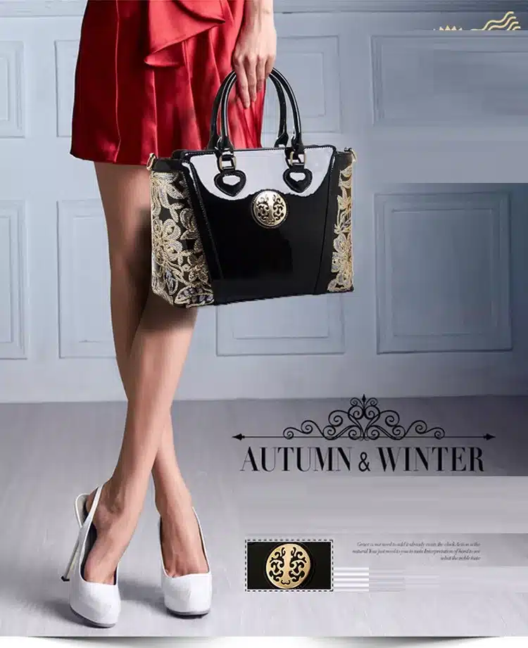 New Luxury Europe Fashion Women Bag Embroidery Sequined Chains Patent Leather Famous Brand Shoulder Handbag Ladies Messenger Ba 42