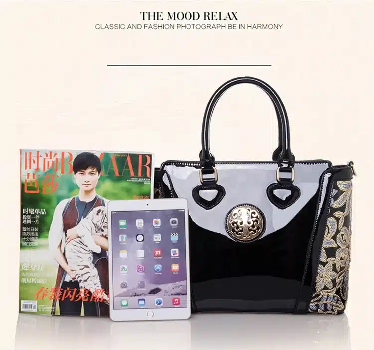 New Luxury Europe Fashion Women Bag Embroidery Sequined Chains Patent Leather Famous Brand Shoulder Handbag Ladies Messenger Ba 47
