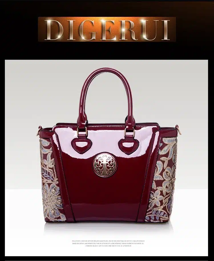 New Luxury Europe Fashion Women Bag Embroidery Sequined Chains Patent Leather Famous Brand Shoulder Handbag Ladies Messenger Ba 49