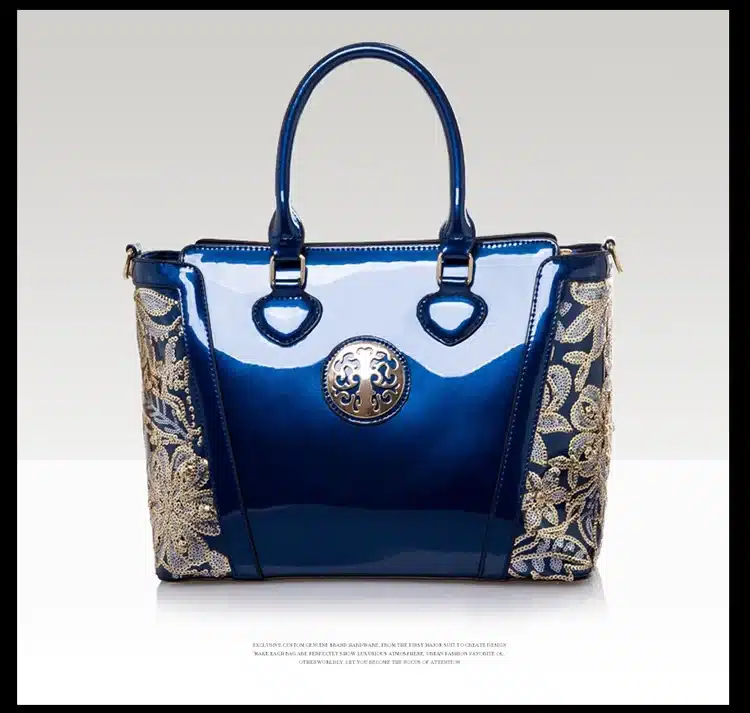 New Luxury Europe Fashion Women Bag Embroidery Sequined Chains Patent Leather Famous Brand Shoulder Handbag Ladies Messenger Ba 51