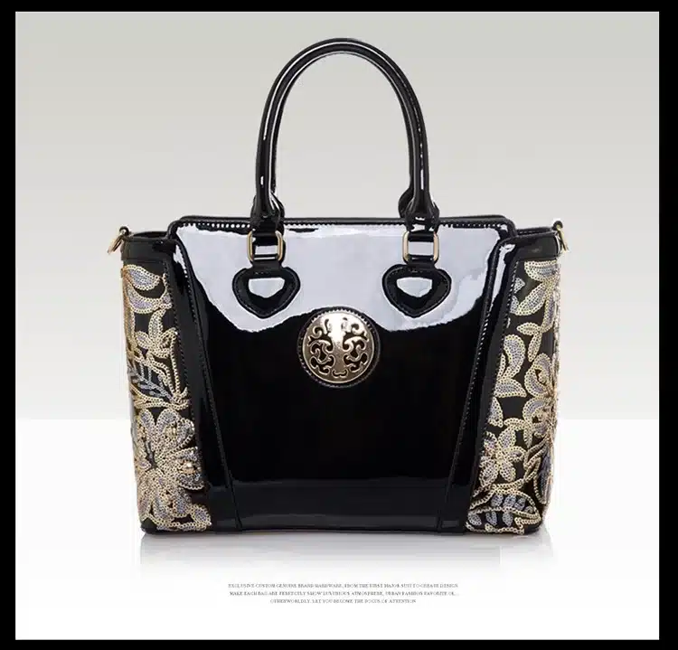 New Luxury Europe Fashion Women Bag Embroidery Sequined Chains Patent Leather Famous Brand Shoulder Handbag Ladies Messenger Ba 52