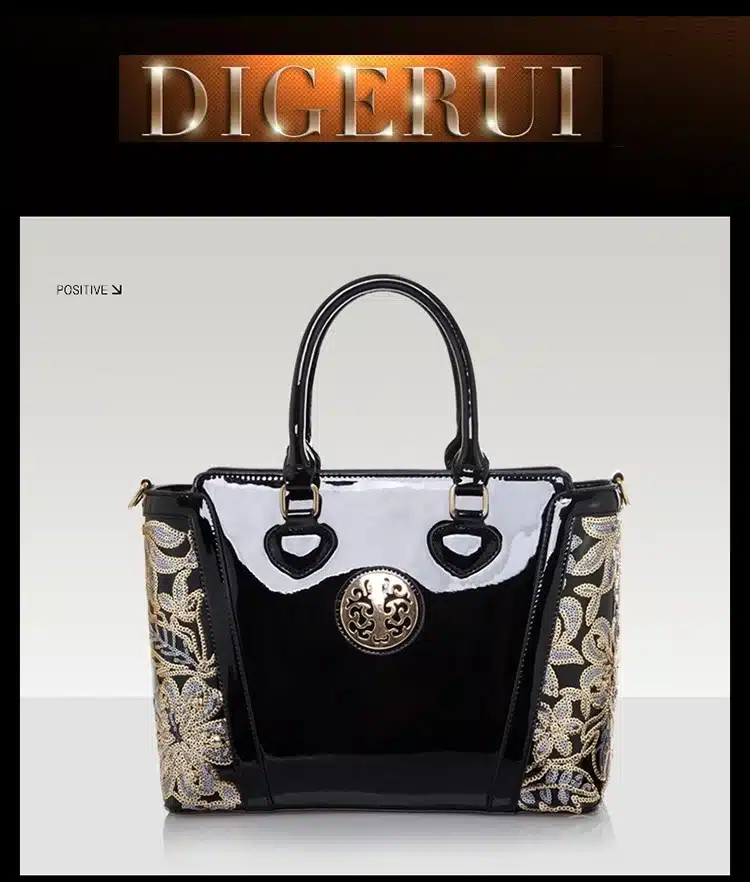 New Luxury Europe Fashion Women Bag Embroidery Sequined Chains Patent Leather Famous Brand Shoulder Handbag Ladies Messenger Ba 53