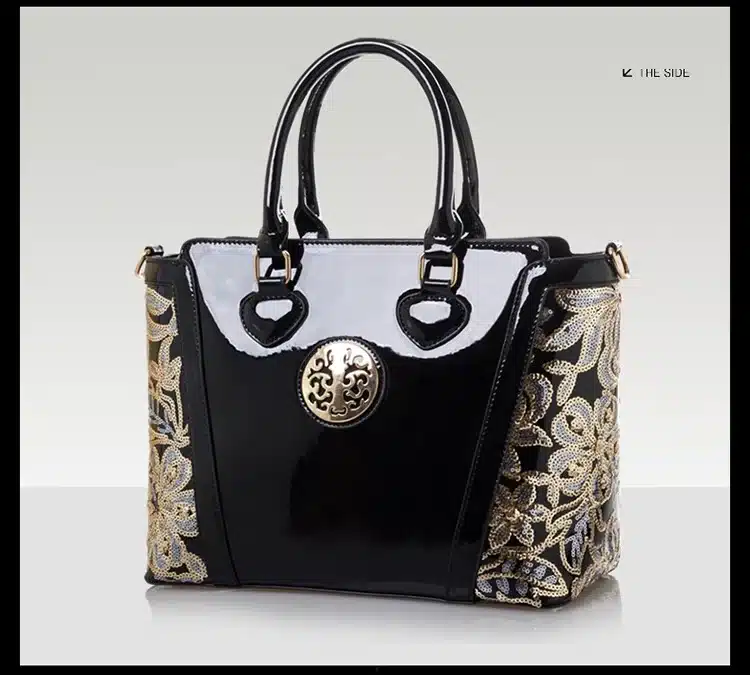 New Luxury Europe Fashion Women Bag Embroidery Sequined Chains Patent Leather Famous Brand Shoulder Handbag Ladies Messenger Ba 54