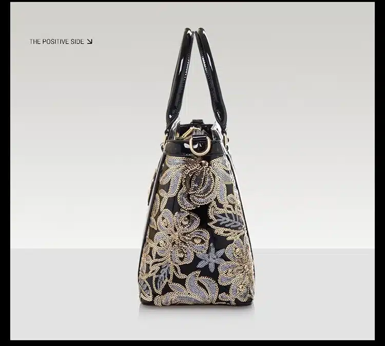 New Luxury Europe Fashion Women Bag Embroidery Sequined Chains Patent Leather Famous Brand Shoulder Handbag Ladies Messenger Ba 55