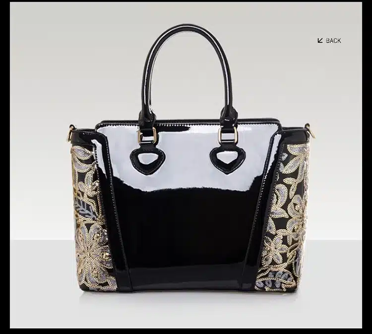 New Luxury Europe Fashion Women Bag Embroidery Sequined Chains Patent Leather Famous Brand Shoulder Handbag Ladies Messenger Ba 56