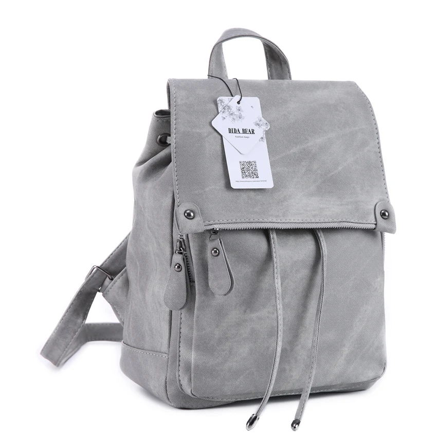DIDA BEAR Brand Women Leather Backpacks School Bag for Teenage Girls Female Fashion Rucksack Mochila Grey Black Travel Backpack 10