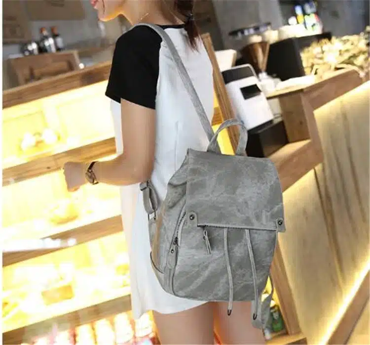DIDA BEAR Brand Women Leather Backpacks School Bag for Teenage Girls Female Fashion Rucksack Mochila Grey Black Travel Backpack 15