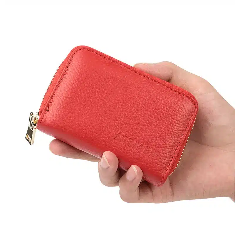 AGBIADD Women's Zipper Cute Wallets Small Red Purse Ladies Fashion Genuine Leather Credit Card Holder B584 4