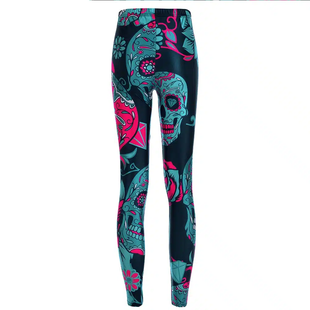 Qickitout Wholesale Slim Women's Black Pants New Digital Printing Green&red Skull Leggings Pants Elastic DropShipping 6
