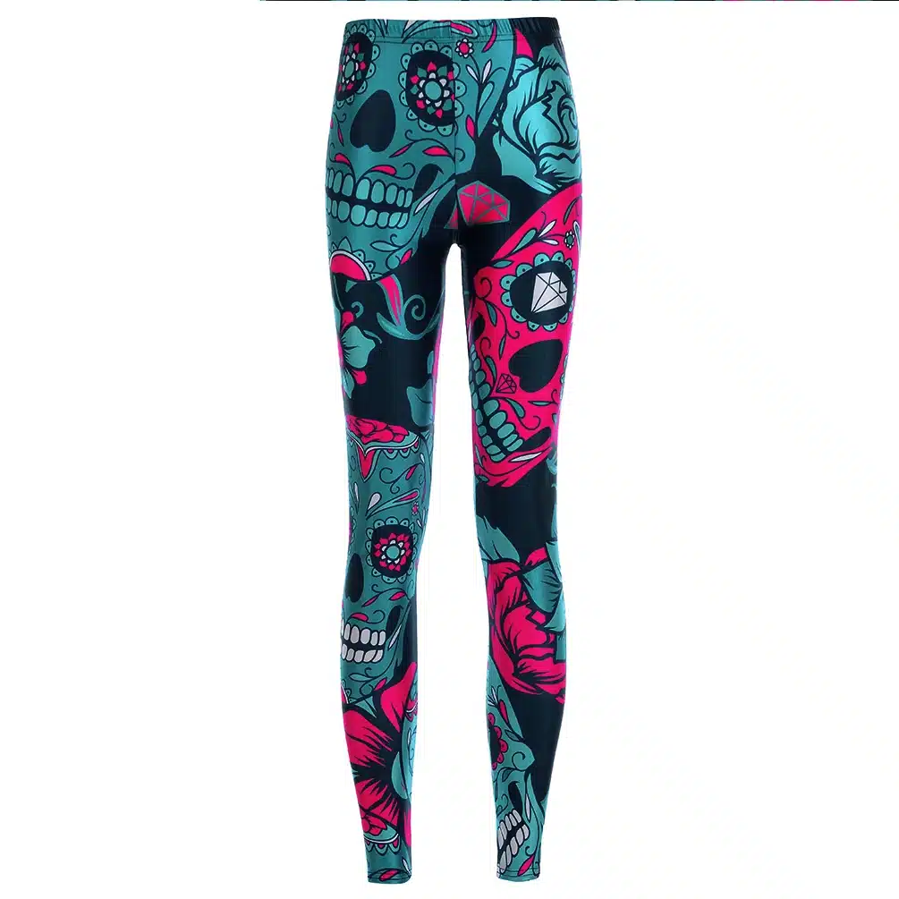 Qickitout Wholesale Slim Women's Black Pants New Digital Printing Green&red Skull Leggings Pants Elastic DropShipping 7
