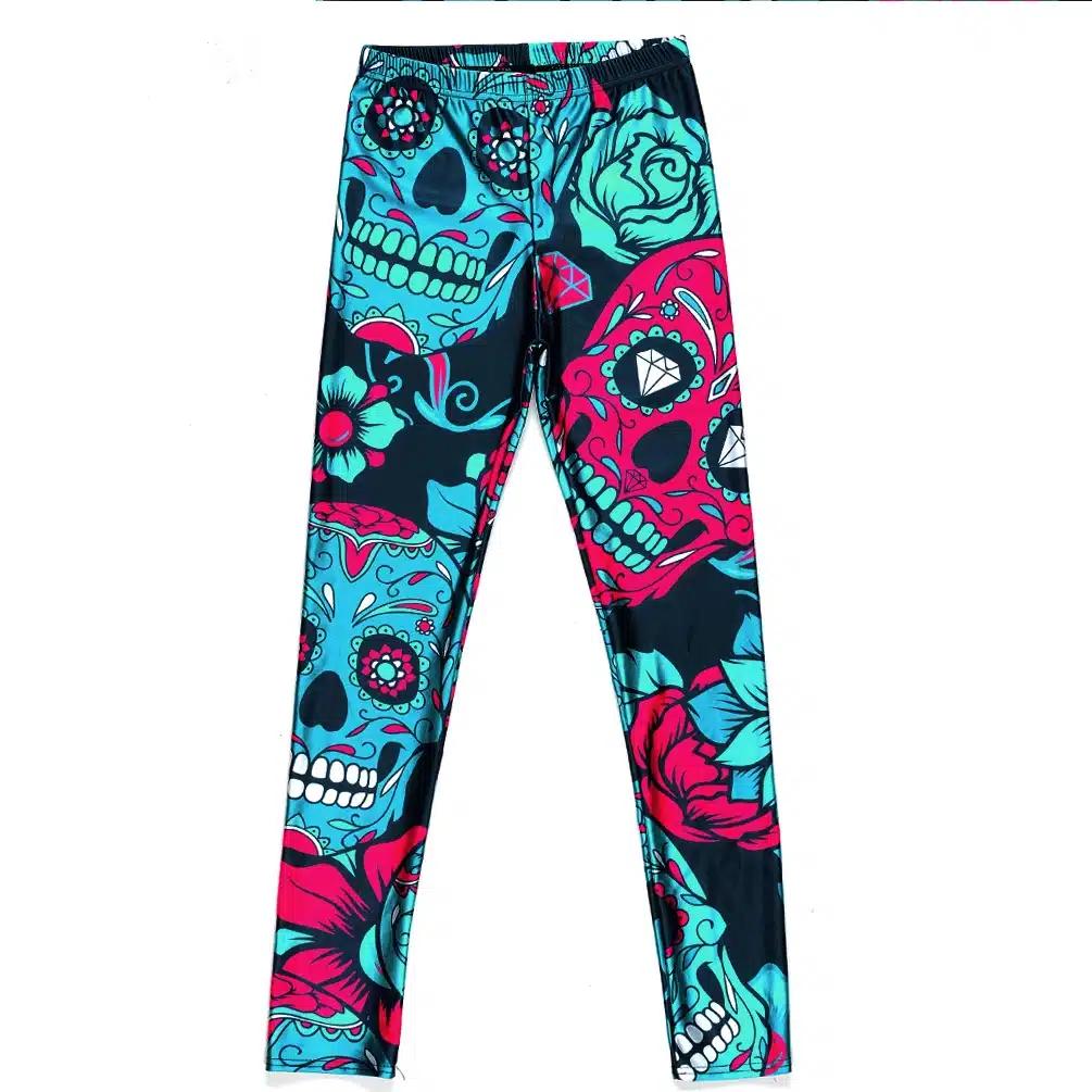 Qickitout Wholesale Slim Women's Black Pants New Digital Printing Green&red Skull Leggings Pants Elastic DropShipping 8