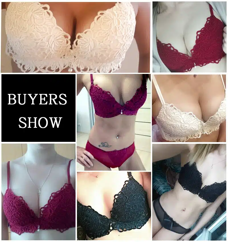 DeRuiLaDy Fashion Flower Embroidery Women Bra Set Adjusted Super Push Up Thick Underwear Women Padded Bralette Bra Panty Set 9