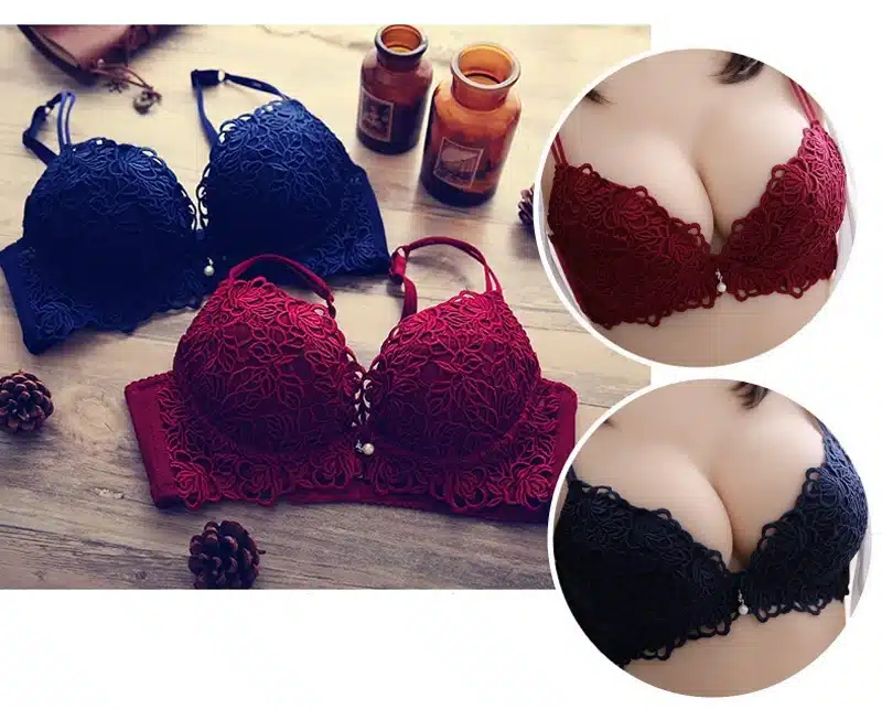 DeRuiLaDy Fashion Flower Embroidery Women Bra Set Adjusted Super Push Up Thick Underwear Women Padded Bralette Bra Panty Set 23