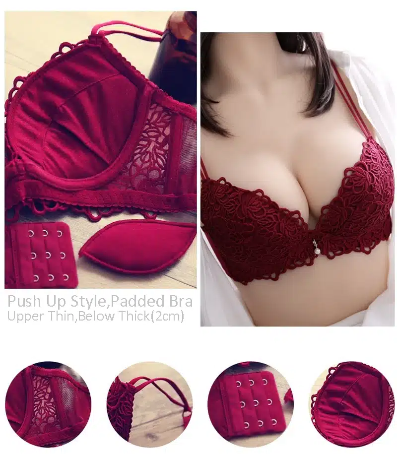 DeRuiLaDy Fashion Flower Embroidery Women Bra Set Adjusted Super Push Up Thick Underwear Women Padded Bralette Bra Panty Set 24