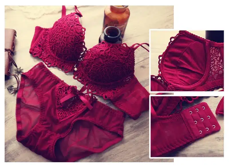 DeRuiLaDy Fashion Flower Embroidery Women Bra Set Adjusted Super Push Up Thick Underwear Women Padded Bralette Bra Panty Set 25