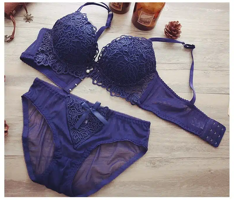 DeRuiLaDy Fashion Flower Embroidery Women Bra Set Adjusted Super Push Up Thick Underwear Women Padded Bralette Bra Panty Set 27