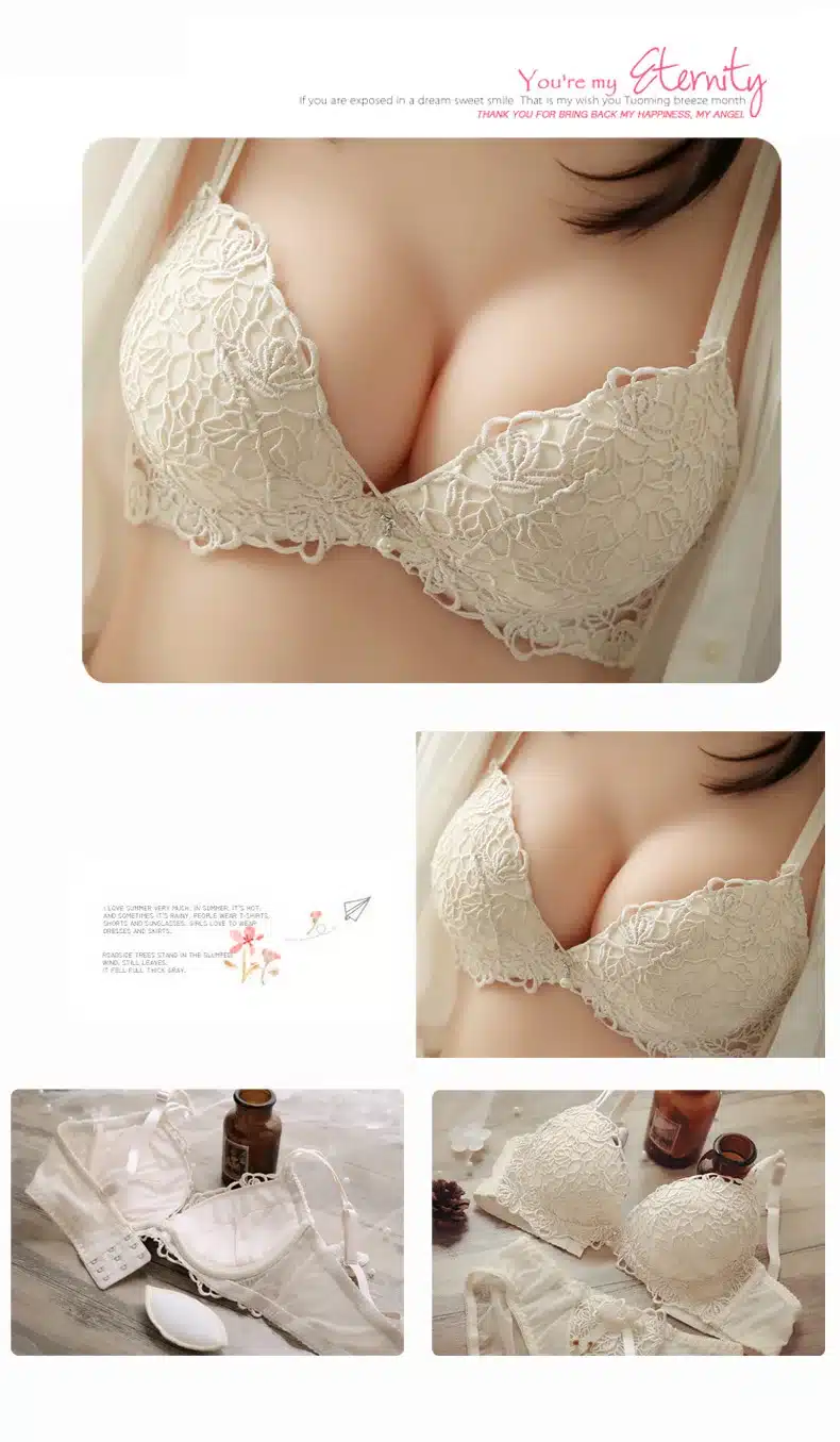 DeRuiLaDy Fashion Flower Embroidery Women Bra Set Adjusted Super Push Up Thick Underwear Women Padded Bralette Bra Panty Set 30